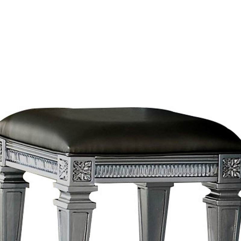 Ghita Gray Solid Wood Vanity Stool with Leatherette Seat