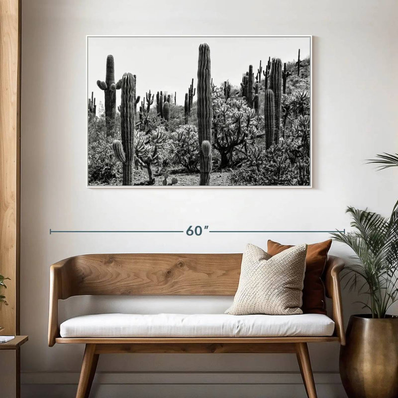 Arizona noir - Cactus étonnant I, Cadre flottant blanc, 46 po x 31 po