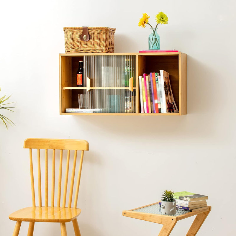 Buffet de cuisine en bambou avec 2 portes coulissantes, armoire de rangement murale autoportante avec tablette pour bouteille, plat, bol, armoire de salle à manger console, Burlywood