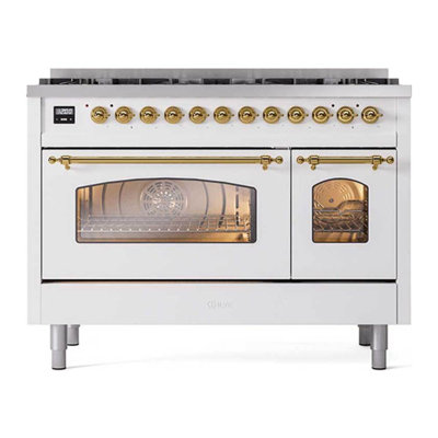 ILVE UPD406NMP Nostalgie II 48 inch Dual Fuel Range with 8 Total Black Brass Burners (Limited Edition)