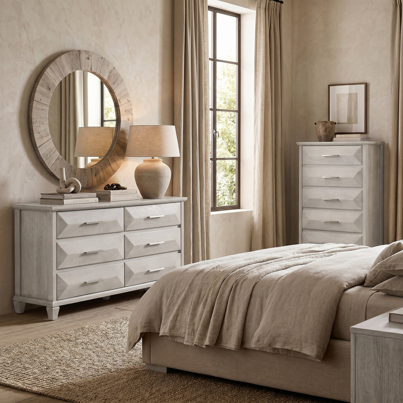 Pasha Transistional 2 Pieces Bedroom Set, 2 Pcs: Dresser, Chest, Antique White
