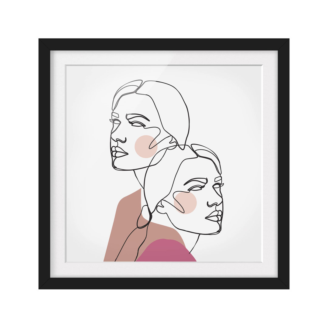 Gerahmtes Poster Line Art Women Portrait Cheeks Pink