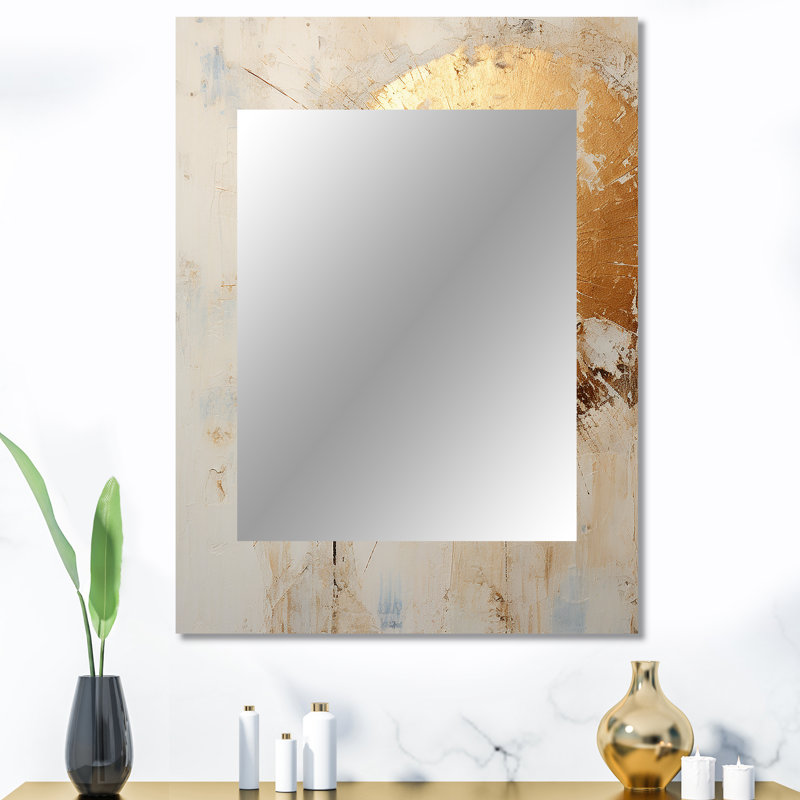Gold And Beige Paint Fusion I - Abstract Painting Unique Mirror, Beige Large Wall Mirror, Printed Metal Art, 40" x 30"