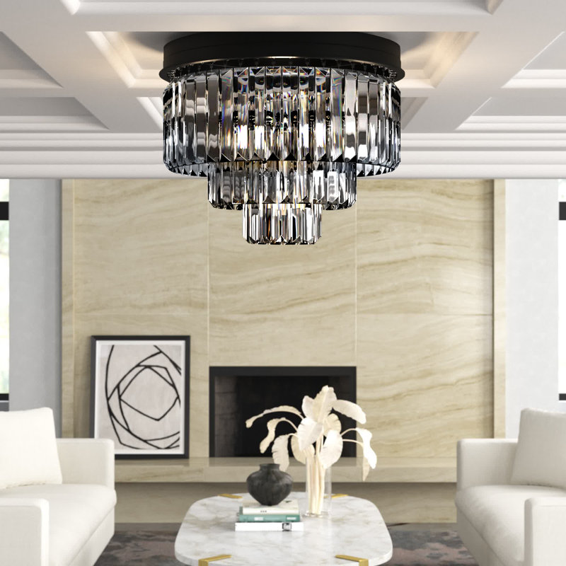 Yazmin Crystal Flush Mount, Gray, Matte Black