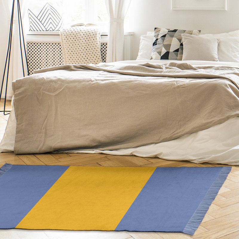 Tapis à rayures 4,6 pi x 5,5 po, zone bleue/jaune