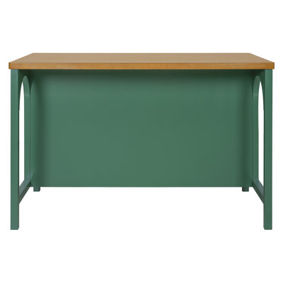 Îlot de cuisine 56 po avec rangement ouvert, chariot de cuisine en bois d'hévéa avec détails en arche et plateau naturel, vert