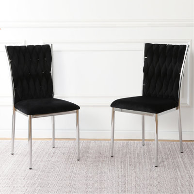 Modern Simple Black Velvet Dining Chair, Family Bedroom Stool Back Student Table Chair, Electroplated Metal Chair Legs, Suitable For Dining Room Kitchen Bedroom (Set Of 2)