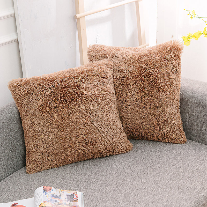 Housse de coussin carrée en fausse fourrure, H 20 po x l 20 po, Kaki