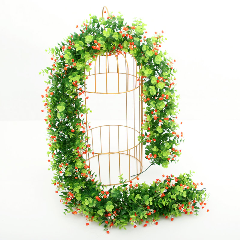 6' Artificial Eucalyptus Garland With Red Gypsophila