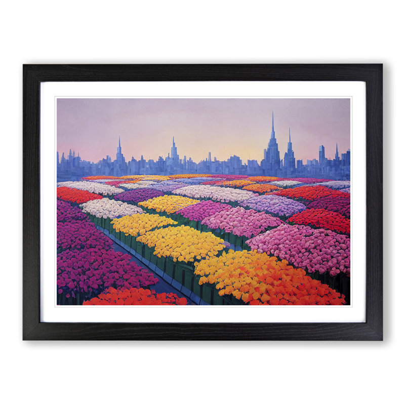 Cute Flower Market - Framed Print, Black, 25cm H x 34cm W x 2cm D