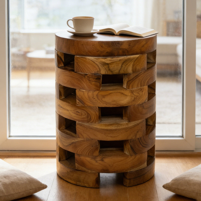 Table de bout cylindrique en bois massif