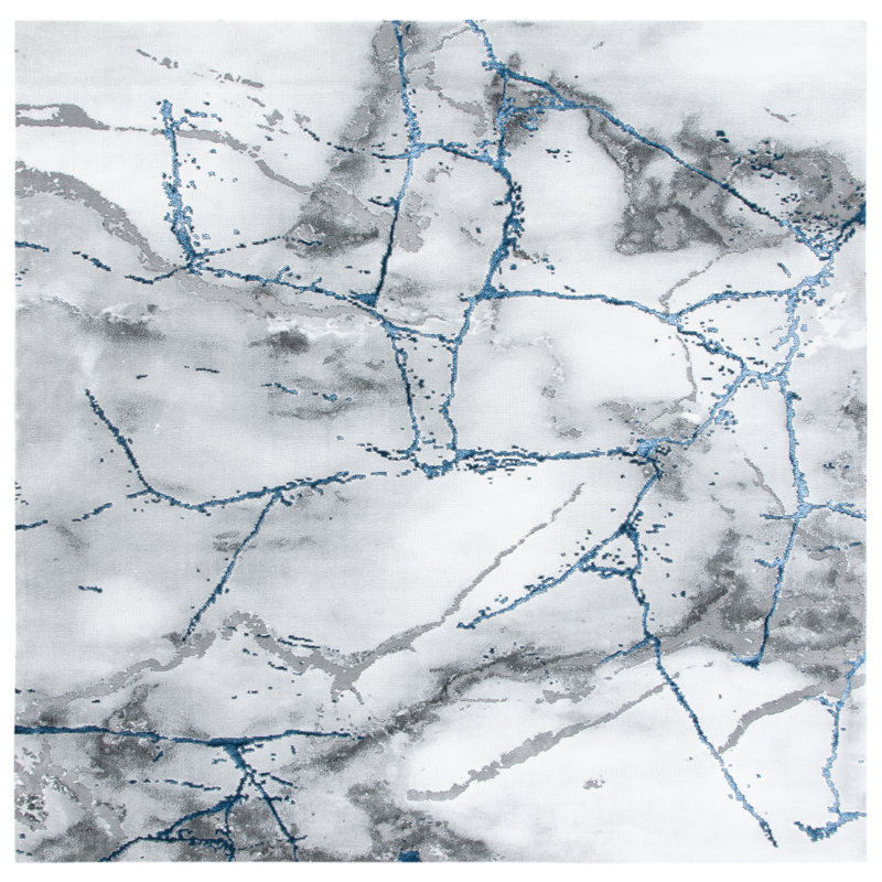 John-Paul Craft Performance Abstract Rug, Square 4', Gray/Blue