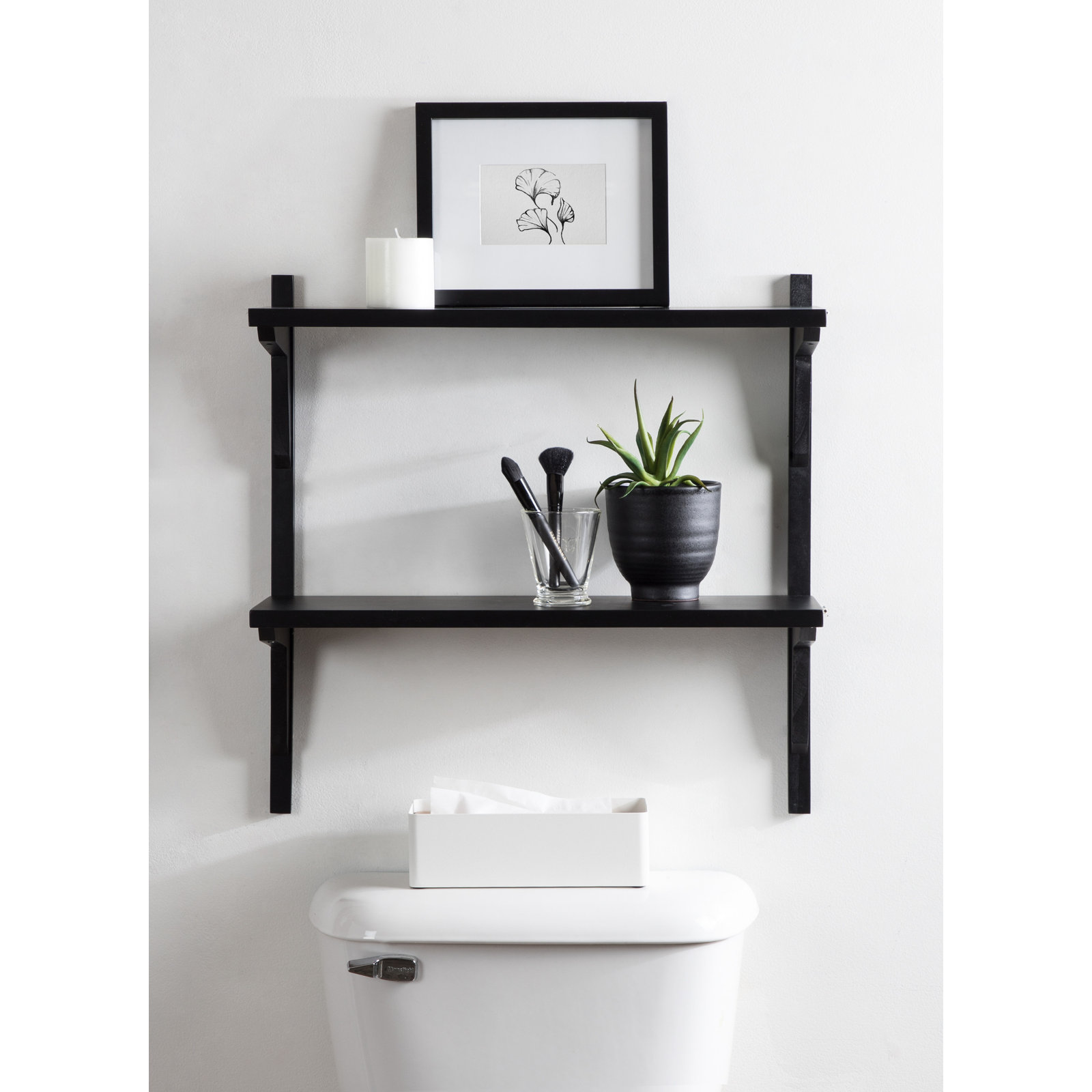 Baez Poplar Solid Wood Wall Shelf, Black