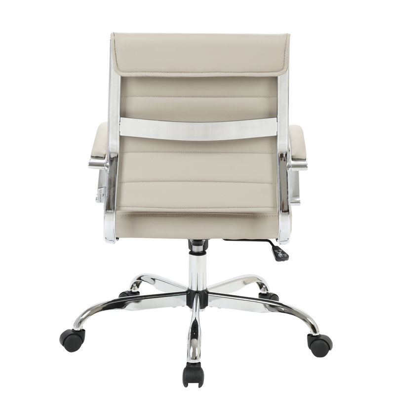 Mulkey Ribbed Faux Leather Mid-Back Office Chair, Mid Century Ergonomic Executive Desk Chair, Tan