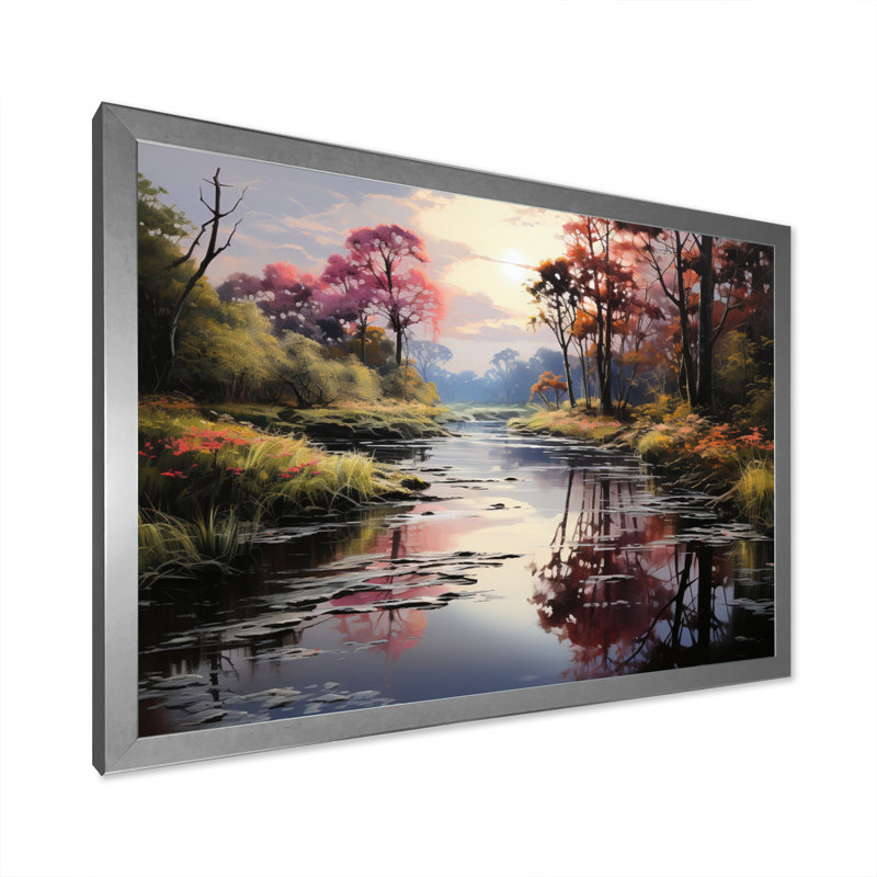 Green Canal Serenitys Reflection - impression, Cadre photo argenté, H 30 po x l 40 po x P 1,5 po