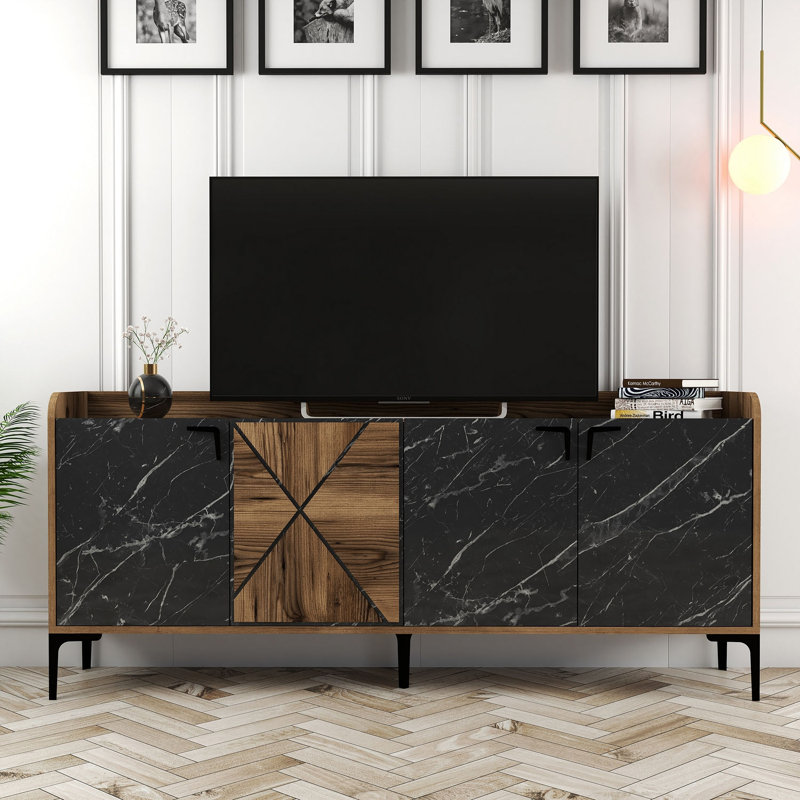 Console 70,9 po Enela, Noyer, Marbre noir / noyer