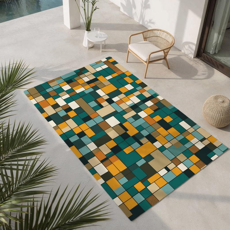 Soil Squares Indoor And Outdoor Area Rug, Rectangle 1'6" x 2'6"