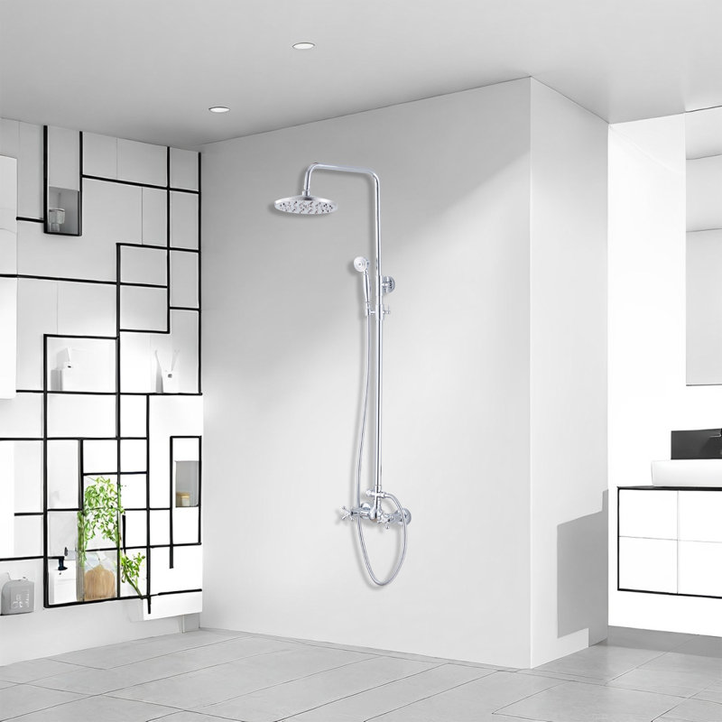 Ensemble de système de douche à pluie 9999-ORB 2 boutons mélangeant une pomme de douche ronde 8 "avec douchette à main