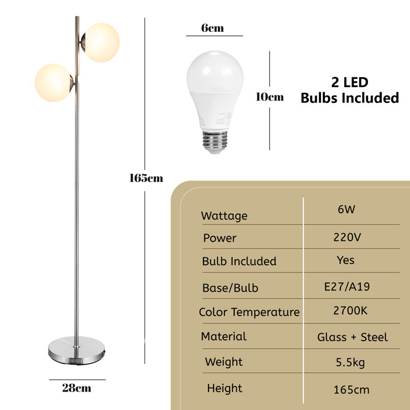 Euthymios 165cm LED Tree Floor Lamp, Sliver