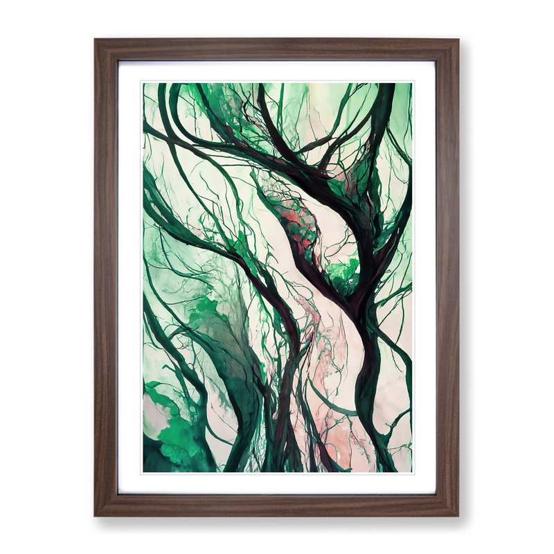 The Abstract Trees No.1 - Print, White, Walnut Framed Paper, 66cm H x 48cm W