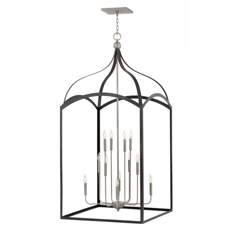 Clarendon 12 - Light Lantern Tiered Chandelier, Aged Zinc