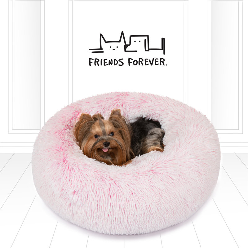 Cuddler intérieur rond en fausse fourrure Coco, Petit (l 23 po x P 23 po x H 6 po), Rose