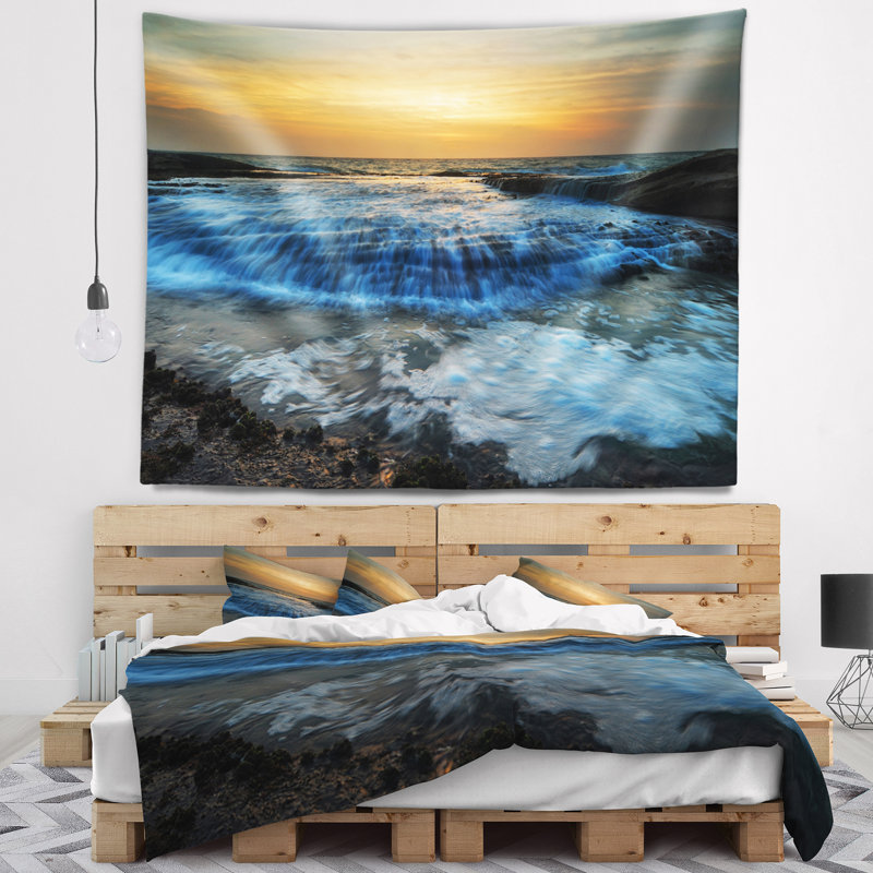 Plage avec tapisserie de vagues blanches, H 50 po x l 60 po