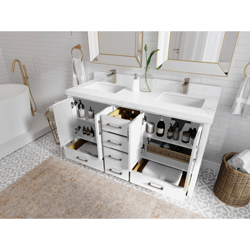 Ensemble de meuble-lavabo double 60 po Malibu, Calacatta Laza