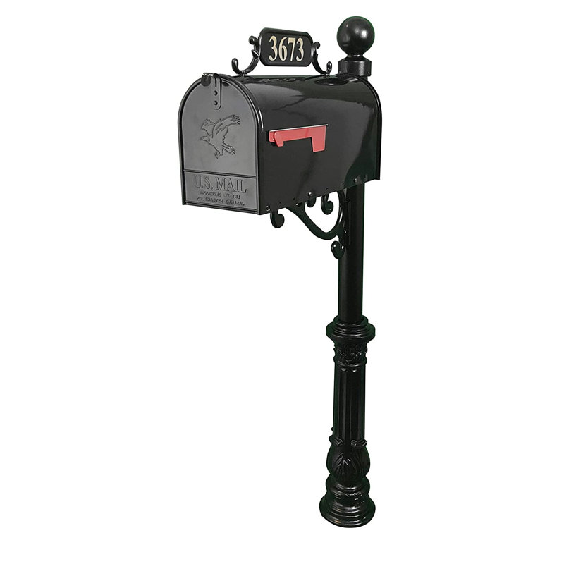 Personalized Mailbox with Post and Number Plate, 11" H x 8.25" W x 21" D, Yes