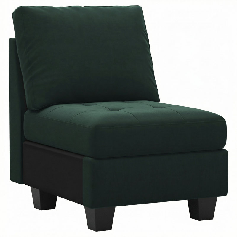 Eyram 23.6'' Wide Velvet Armless Chair, Single Chair Module for Sectional Sofa, Green Velvet