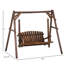 Banc de balançoire en bois 2 places, conception ergonomique, structure en forme de A, stable et antidérapant, balançoire de jardin en bois massif