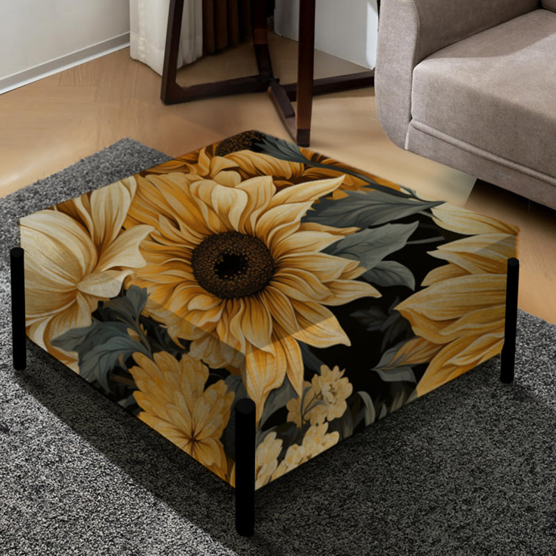 Rustic Yellow Sunflower Pattern I - Floral Large Square Ottoman