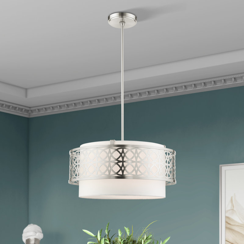 Lustre tambour 4 lumières Eraman, Nickel brossé, H 48 po x l 20,25 po x P 20,25 po