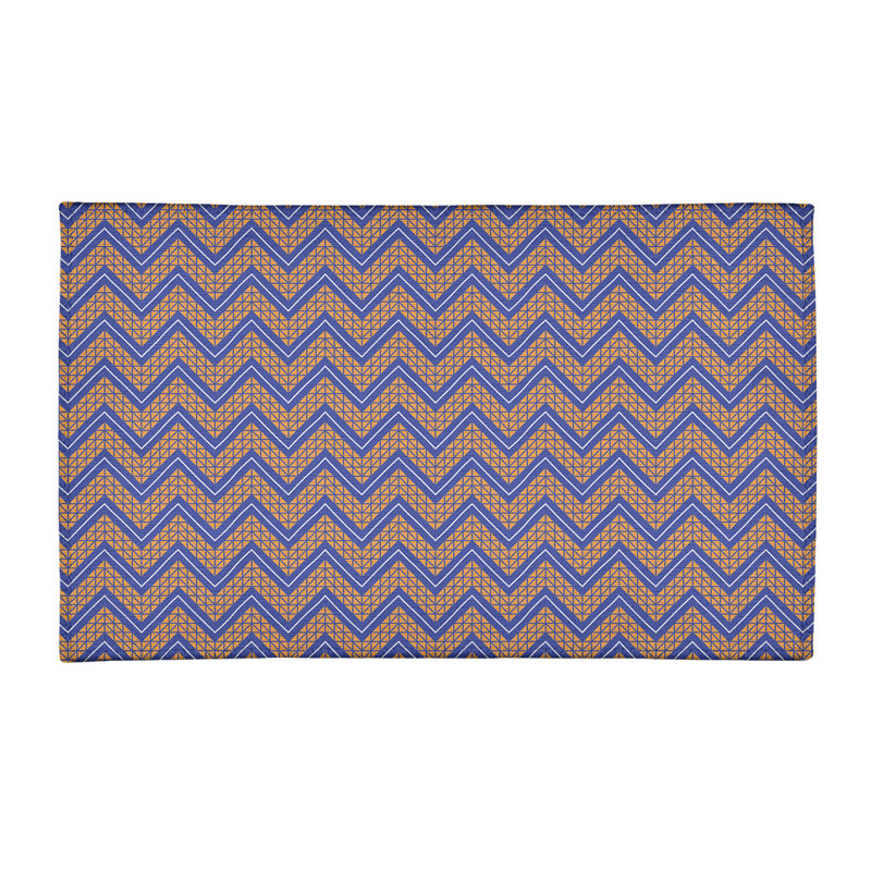 Tapis orange/bleu à chevrons à main, Rectangle 2 pi x 3 pi