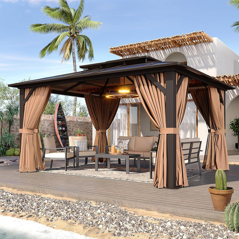 Pavillon de jardin à toit rigide en aluminium 12 pi x 10 pi Aoxun