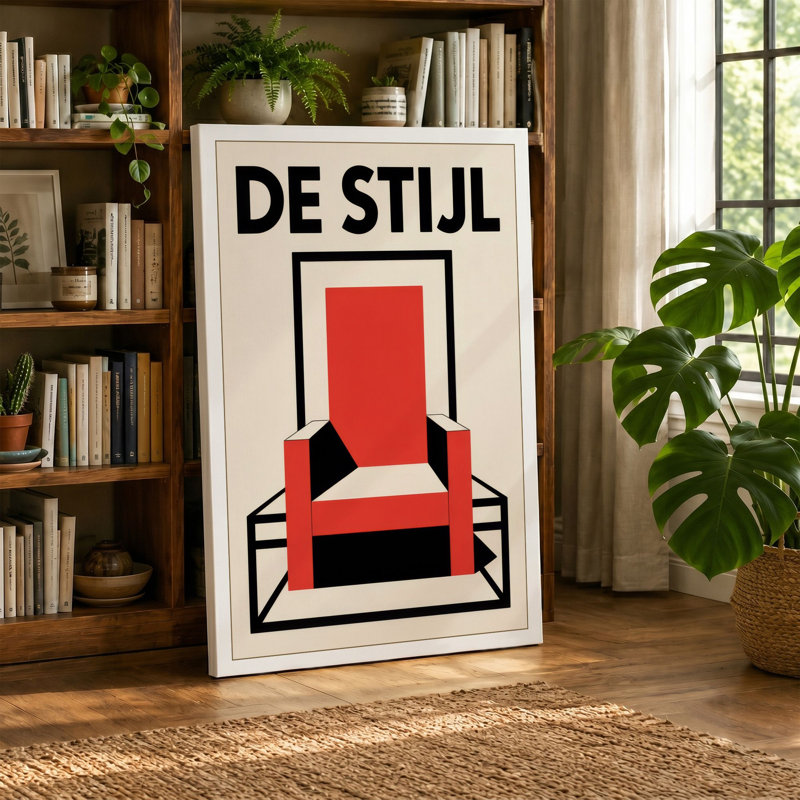 De Stijl Chair Geometric - Wrapped Canvas, 36x24 - 91.4 x 61.0 cm, Sage Border