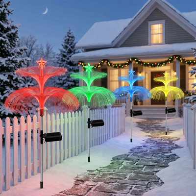 4-Pack Solar Jellyfish Lights, 7-Colour Changing Fibre Optic Garden Decor, IP65 Waterproof, Outdoor Yard Gifts