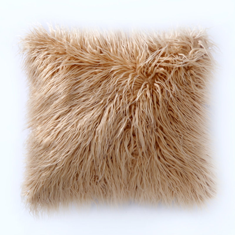 Housse de coussin carré en fausse fourrure seulement, 16 po x 16 po, Champagne, Housse de coussin seulement - sans coussin
