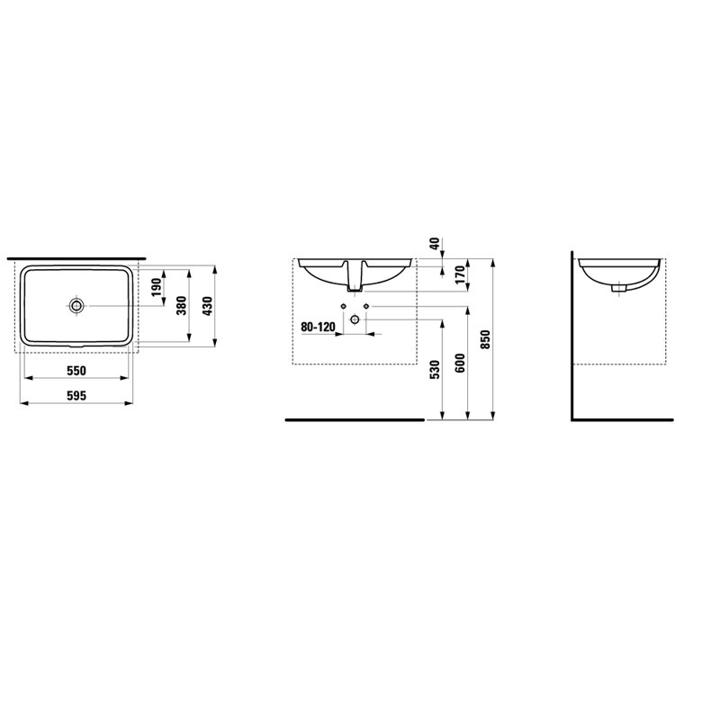 Laufen PRO S Bathroom Sink, 6.75" H x 14.94" W x 16.88" L, Unglazed