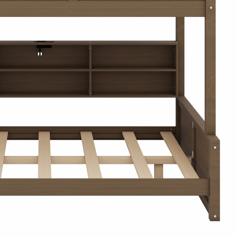 Lit superposé avec armoires de rangement et ports USB, Bois antique