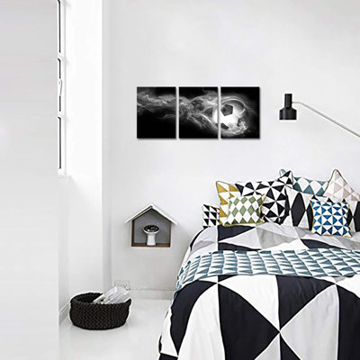 3 Piece Sport Canvas Wall Art Football Soccer Picture Printed Canvas Painting For Teenager's Boys Bedroom Decor Black White Home Office Living Room Artwork 12X16inchx3pcs