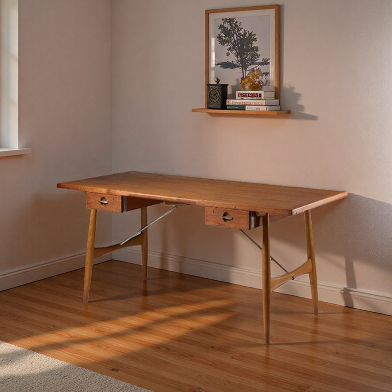 Retro Light luxury style Ash Wood Writing Desk, 29.52" H x 55.11" W x 27.55" D