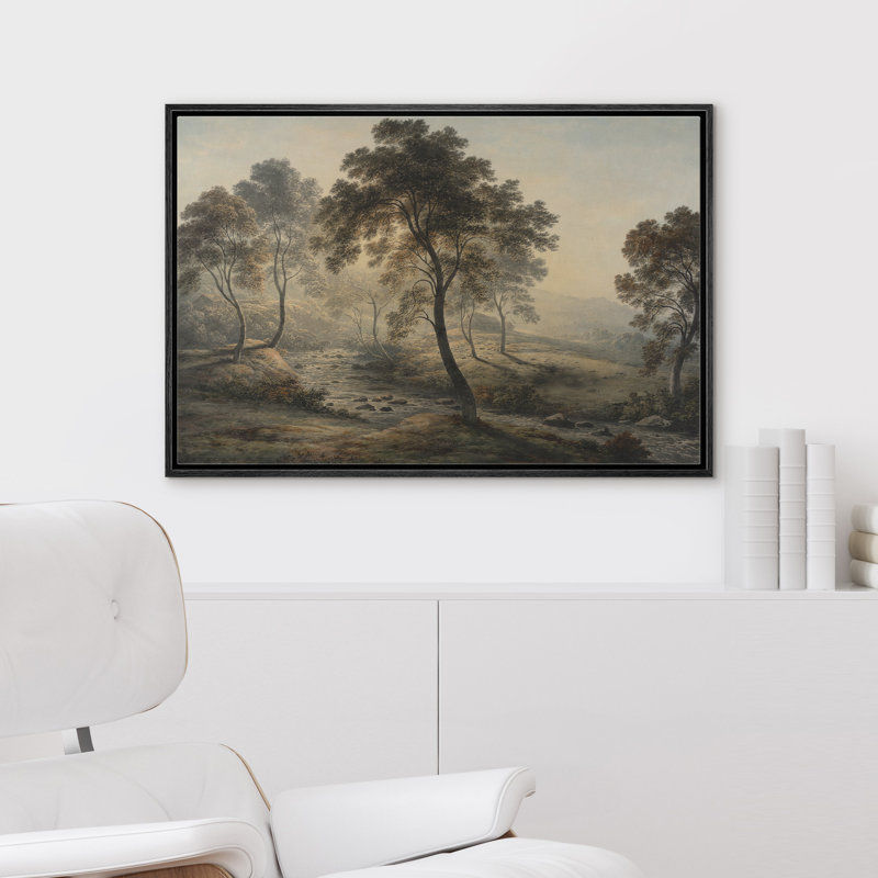 «Soft Morning Light Forest Stream Landscape with Trees», reproduction d'art sur toile encadrée, H 24 po x l 36 po x P 1,5 po