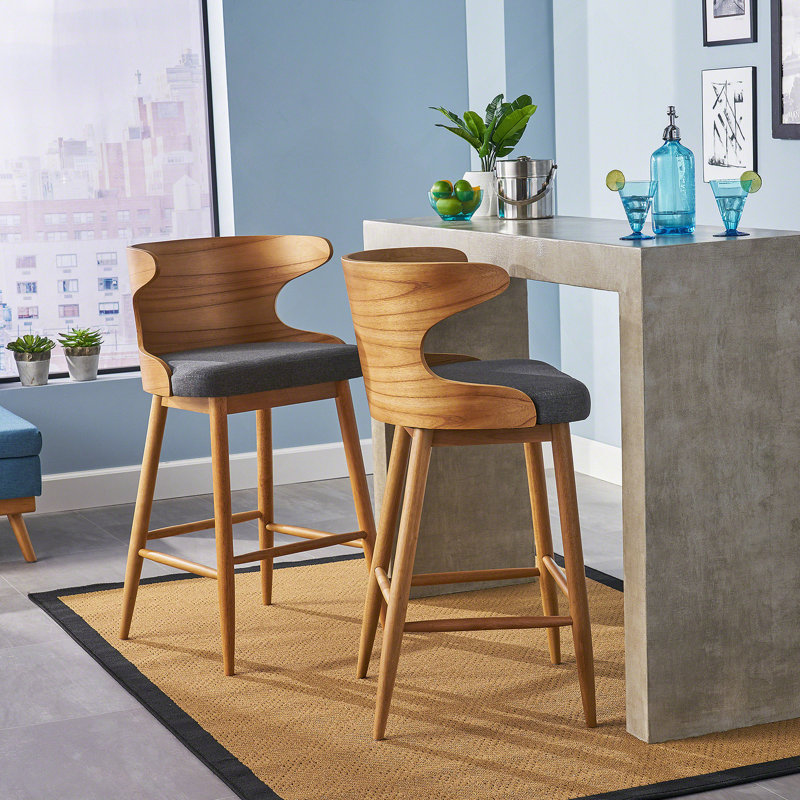 Ensemble de 2 tabourets de bar Mid-Century modernes, gris anthracite et naturel
