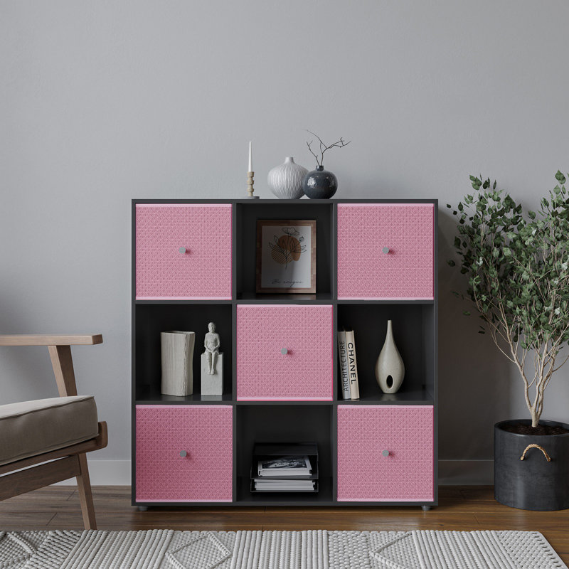 93cm H x 12cm W Solid Wood Standard Bookcase, Black/Pastel Pink