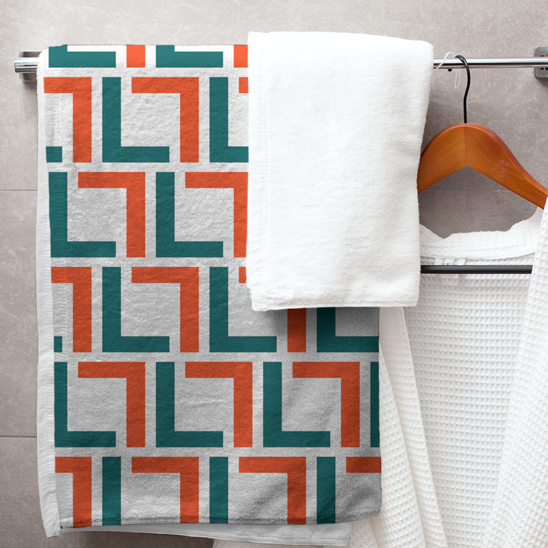 Bath Towel, White/Aqua/Orange