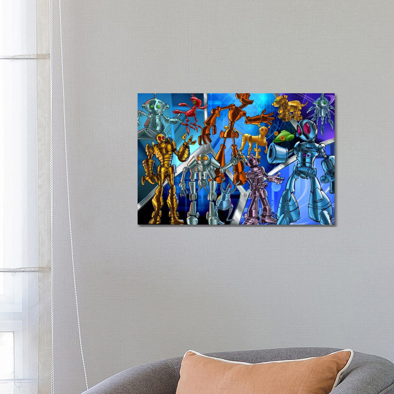 Cartoon Robots - Wrapped Canvas Print
