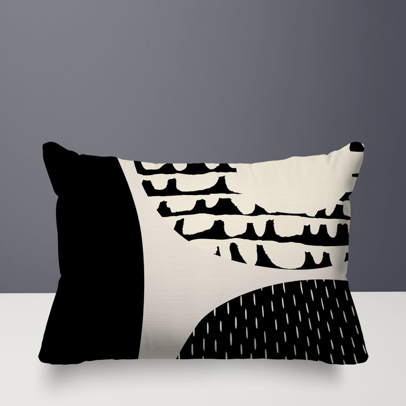 Coussin lombaire réversible intérieur / extérieur Vikka, H 14 po x l 20 po, Noir/Blanc cassé