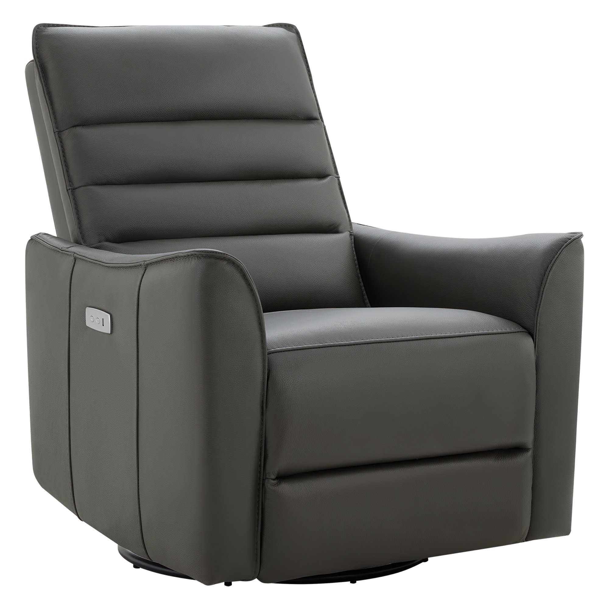 Akeem Gabi Genuine Leather Swivel Glider Power Recliner, Gray