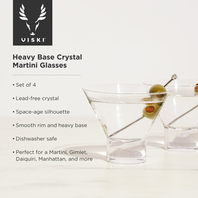 Viski Crystal Stemless Martini Glasses - Set of 4, 7.5 oz